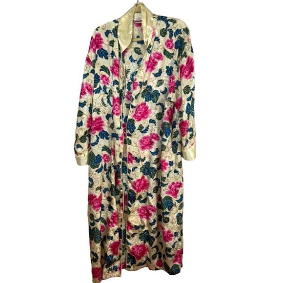 VIctorias Secret Floral Robe M Yellow Metallic Boho Western Bridal Retro Classic - Picture 1 of 16